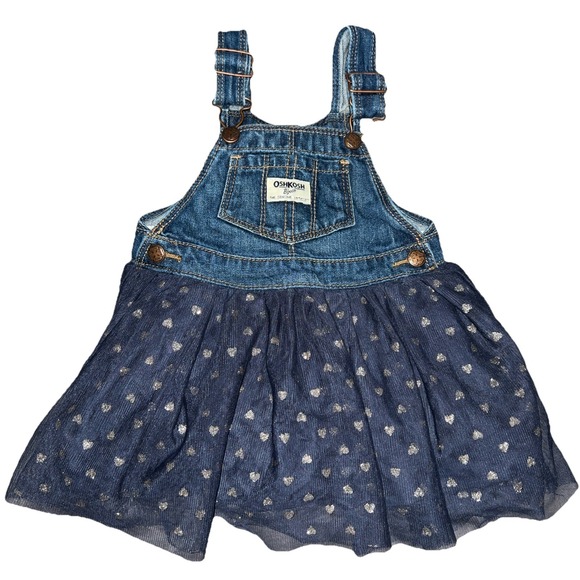OshKosh B'gosh Other - OshKosh Vestbak Baby Girls 18 Month Denim and Tulle Metallic Heart Overall Dress